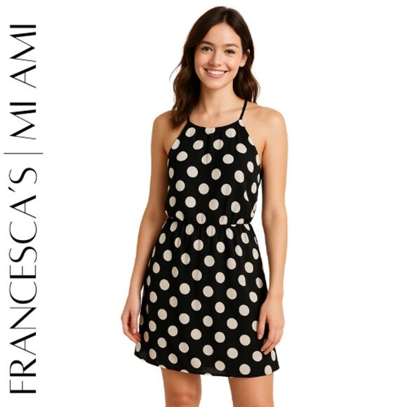 FRANCESCA’S | MI AMI Polka Dot Halter Dress – Black/White – Size L – NWT! - Picture 1 of 9